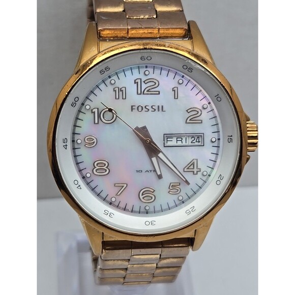 Fossil AM4334 Maddox Rose Gold MOP Dial Day Date Watch New Battery Womens 10 ATM main image 7